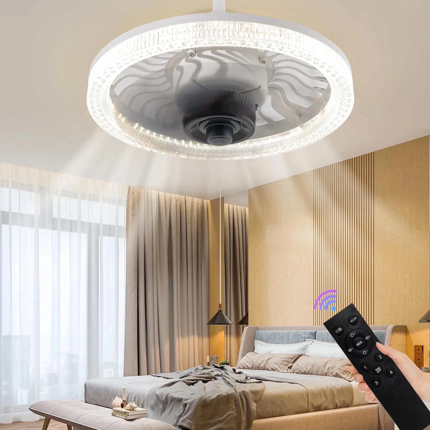 Smart LED Ceiling Fan Light wi - Smart Home Living Room ulasan dan harga