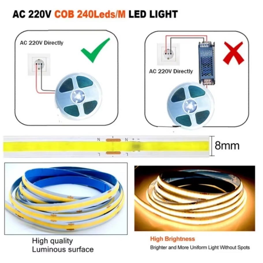 1-5m COB LED Light Strip 220V  - Smart Home Living Room ulasan dan harga