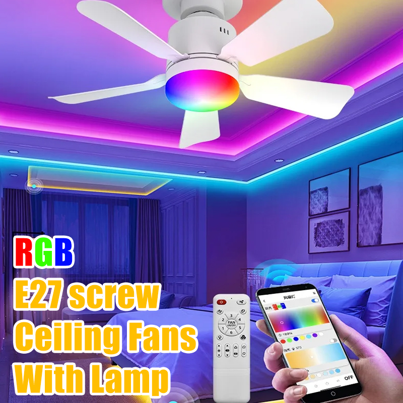 RGB LED Ceiling Fan Lamps E27  - Smart Home Living Room ulasan dan harga