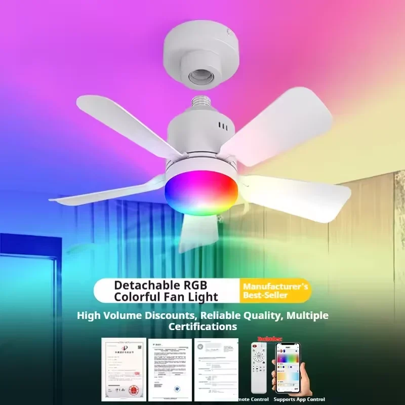 RGB LED Ceiling Fan Lamps E27  - Smart Home Living Room ulasan dan harga