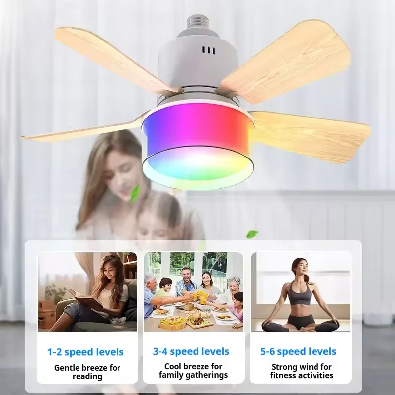 RGB LED Ceiling Fan Lamps E27  - Smart Home Living Room ulasan dan harga